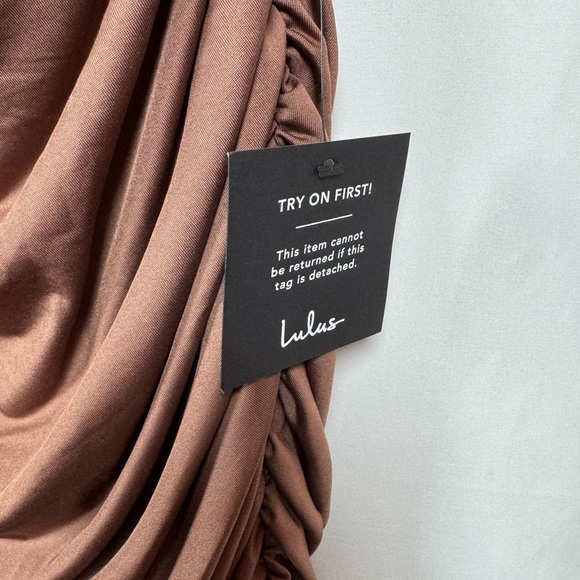Lulus Strapless Ruched Mini Dress Taupe L - Picture 2 of 8